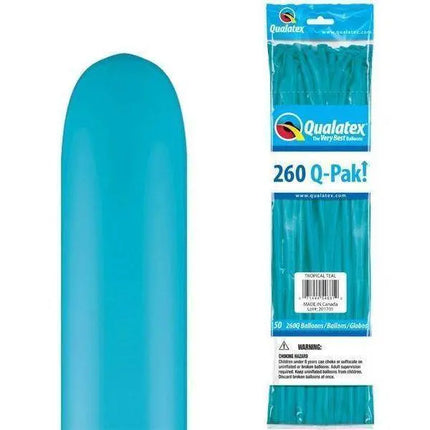 Qualatex - 260Q Qpak Tropical Teal Latex Balloons (50ct) - Party Expo