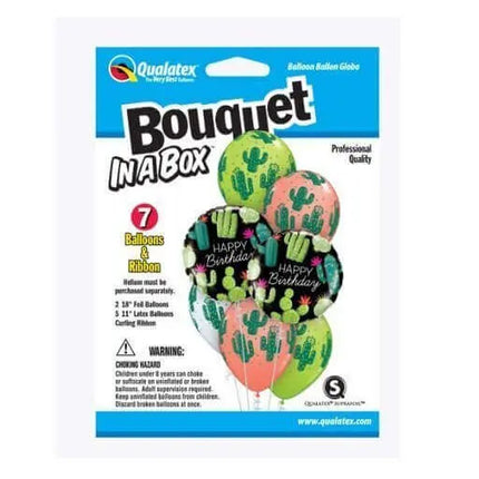 Qualatex - "Bouquet In A Box" Happy Birthday Cactuses Mylar & Latex Balloons (7ct) Party Expo
