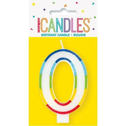 Rainbow Border Number '0' Birthday Candle - Party Expo