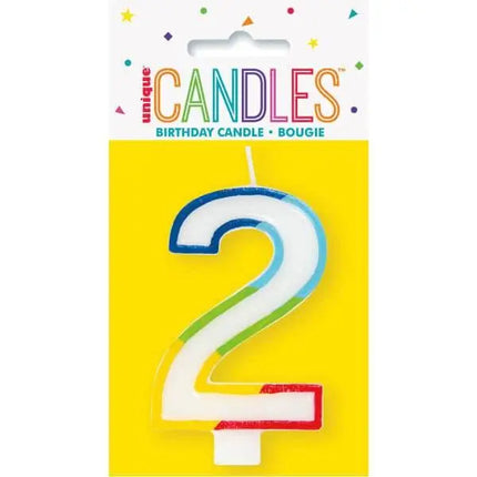 Rainbow Border Number '2' Birthday Candle - Party Expo