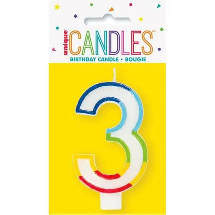 Rainbow Border Number '3' Birthday Candle - Party Expo