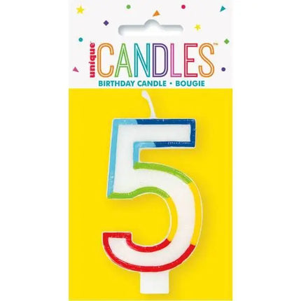 Rainbow Border Number '5' Birthday Candle - Party Expo