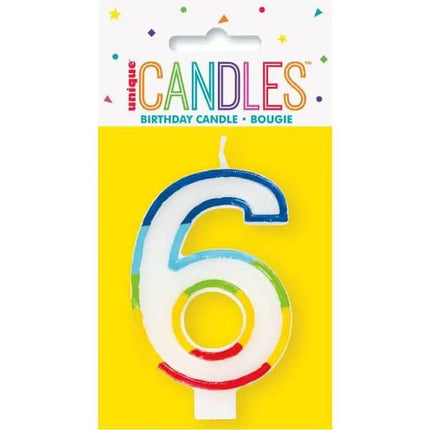 Rainbow Border Number '6' Birthday Candle - Party Expo
