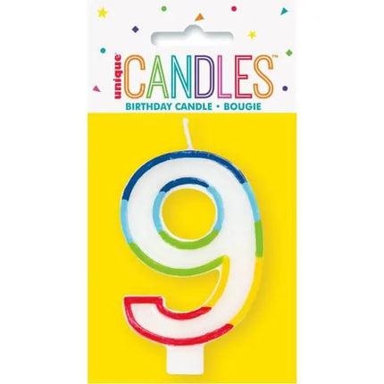 Rainbow Border Number '9' Birthday Candle - Party Expo