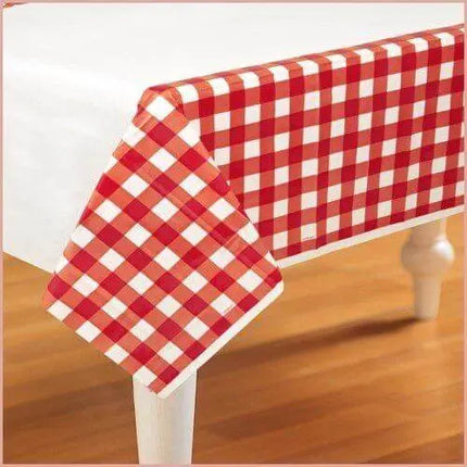 Red Gingham Plastic Table Cover - Party Expo