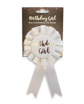 Rose Gold Birthday Girl Rosette Badge - Party Expo