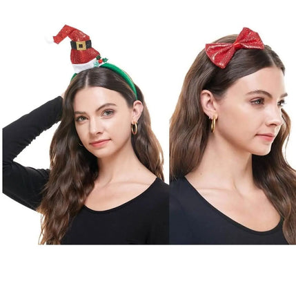 Santa Hat and Bowtie Headband Set - Red Sequin - Party Expo