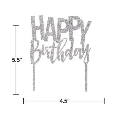 Silver Acrylic 'Happy Birthday' Cake Topper - Party Expo