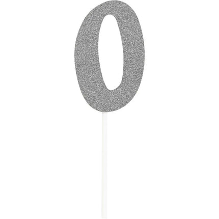 Silver Glitter Number '0' Cake Topper - Party Expo
