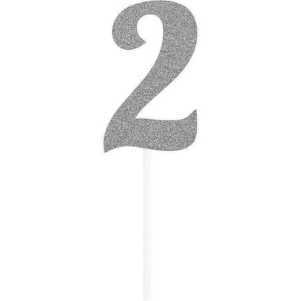 Silver Glitter Number '2' Cake Topper - Party Expo