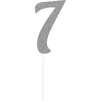 Silver Glitter Number '7' Cake Topper - Party Expo