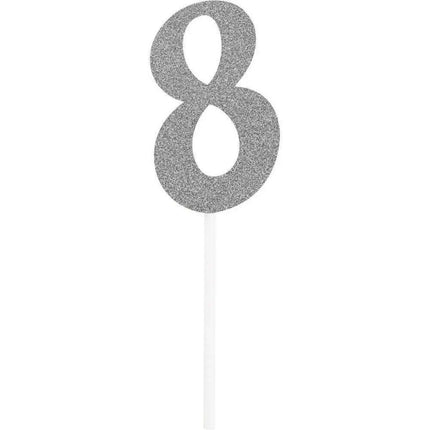 Silver Glitter Number '8' Cake Topper - Party Expo
