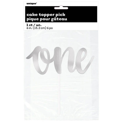 Silver Script 'One' Cake Topper - Party Expo