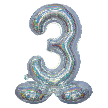Standing Number 3 - 26" Holographic Silver Party Expo