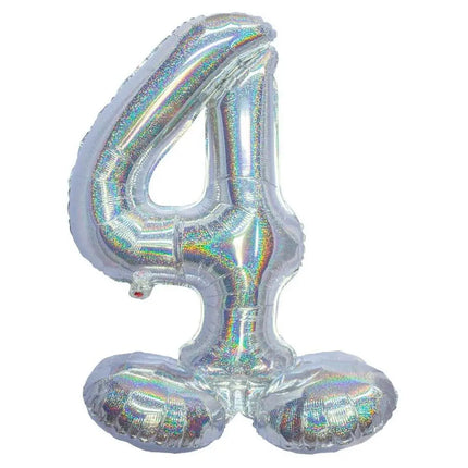 Standing Number 4 - 26" Holographic Silver Party Expo