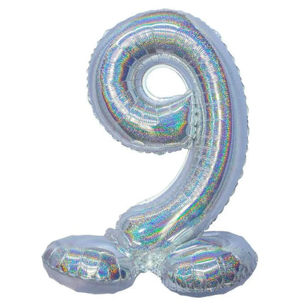 Standing Number 9 - 26" Holographic Silver Party Expo