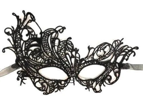 Star Power Sultry Venetian Lace Eye Embroidery Half Mask - Black - Party Expo