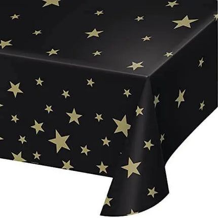 Stars Black Plastic Table Cover (All Over Print) - Party Expo