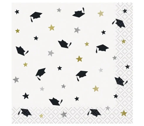Stars & Caps Graduation Beverage Napkins (16ct) - Party Expo
