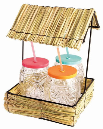 Straw Hut with 4 Glasses - Party Expo