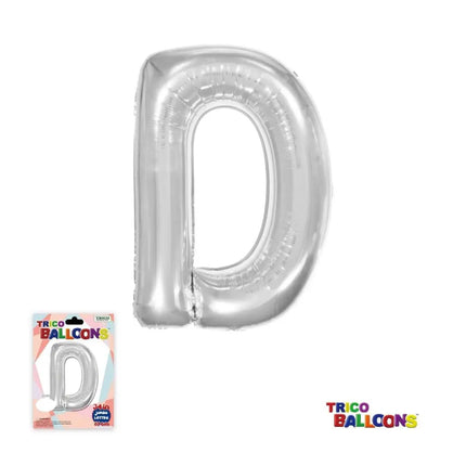 Super Shape Letter D Silver Mylar Balloon - Party Expo