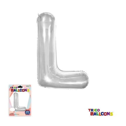 Super Shape Letter L Silver Mylar Balloon - Party Expo