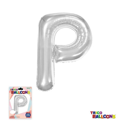 Super Shape Letter P Silver Mylar Balloon - Party Expo