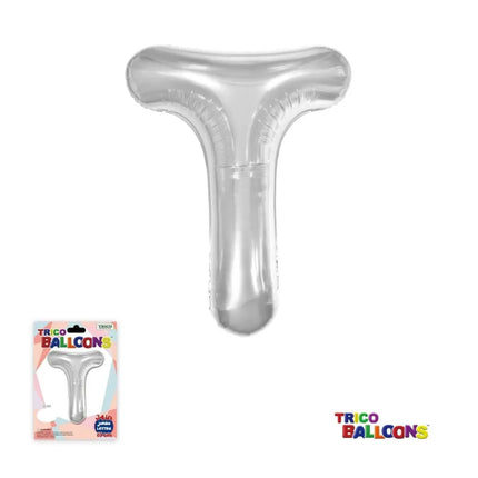 Super Shape Letter T Silver Mylar Balloon - Party Expo