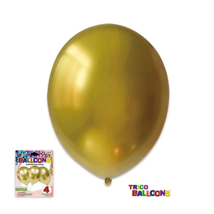 Trico - 12" Chrome Gold Latex Balloons (4ct) Party Expo