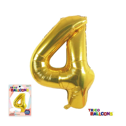 Trico - 34" Number '4' Mylar Balloon - Gold Party Expo