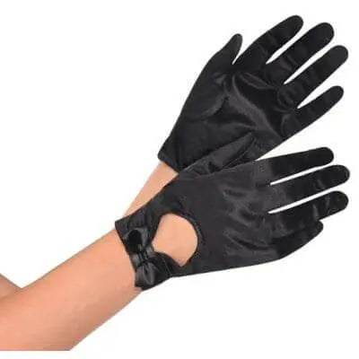 Women's Gloves with Bow - Satin Black (1 Pair) - Party Expo