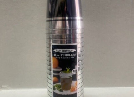 10 oz. Tumbler Black with Silver Rim (20 count) - SKU:N1072051 - UPC:098382700519 - Party Expo