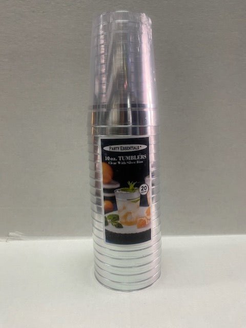 10 oz. Tumbler Clear with Silver Rim (20 count) - SKU:N102051 - UPC:098382020518 - Party Expo