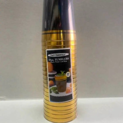 10 oz. Tumbler Black with Gold Rim (20 count) - Party Expo