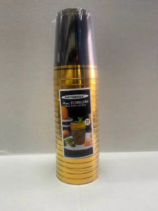 10 oz. Tumbler Black with Gold Rim (20 count) - Party Expo