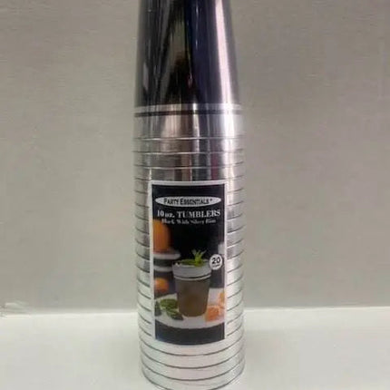 10 oz. Tumbler Black with Silver Rim (20 count) - Party Expo