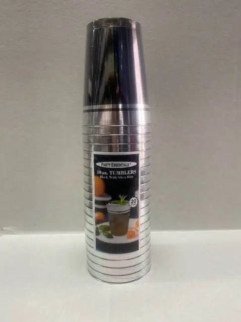 10 oz. Tumbler Black with Silver Rim (20 count) - Party Expo
