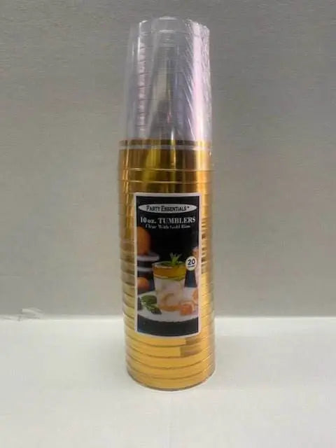 10 oz. Tumbler Clear with Gold Rim (20 count) - Party Expo