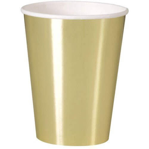 12oz Gold Paper Cups (8ct) - SKU:32296 - UPC:011179322961 - Party Expo