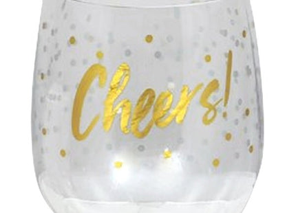 14oz "Cheers!" Plastic Stemless Wine Tumbler - SKU:329904 - UPC:039938484705 - Party Expo