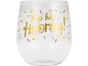 14oz "Hip Hip Hooray!" Plastic Stemless Wine Glass - SKU:329901 - UPC:039938484675 - Party Expo