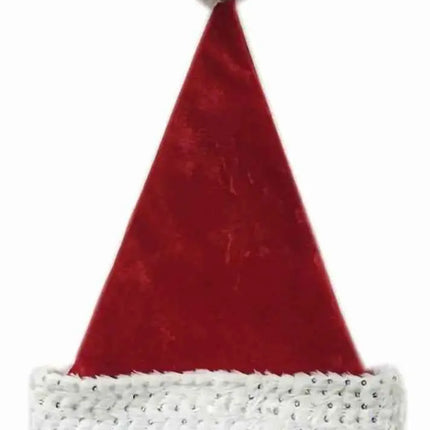 17" Red Velvet Hat w/Sequin Plush Cuff & Pom Party Expo  