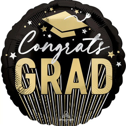 17" Stripes on Stripes Grad Mylar Balloon - G15 Party Expo  