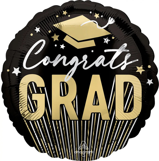 17" Stripes on Stripes Grad Mylar Balloon - G15 Party Expo  