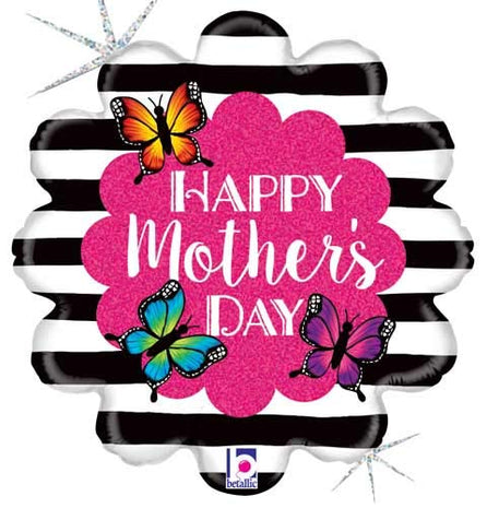 18" Butterfly Moms Day Holographic Mylar Balloon - SKU:36777 - UPC:030625367776 - Party Expo