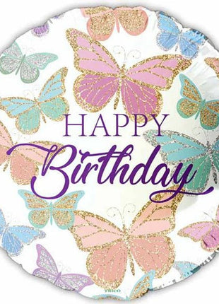 18" Happy Birthday with Butterflies Mylar Balloon #252 - SKU:BM2166 - UPC:840300800043 - Party Expo