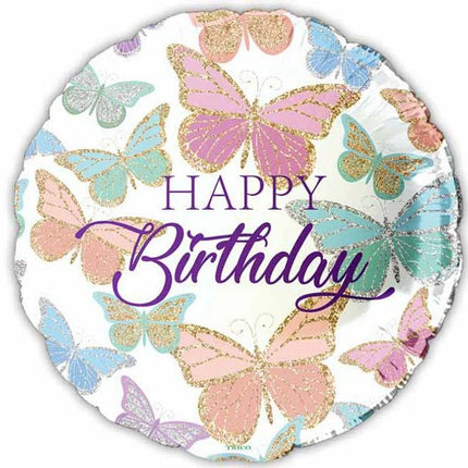 18" Happy Birthday with Butterflies Mylar Balloon #252 - SKU:BM2166 - UPC:840300800043 - Party Expo