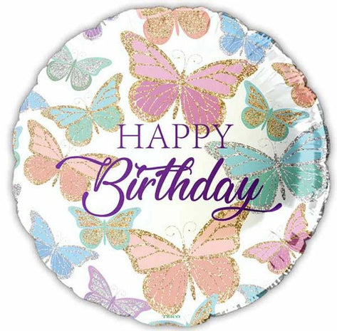 18" Happy Birthday with Butterflies Mylar Balloon #252 - SKU:BM2166 - UPC:840300800043 - Party Expo