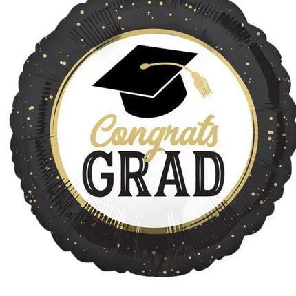 18" Congrats Grad Black & Gold Mylar Balloon - G Party Expo  