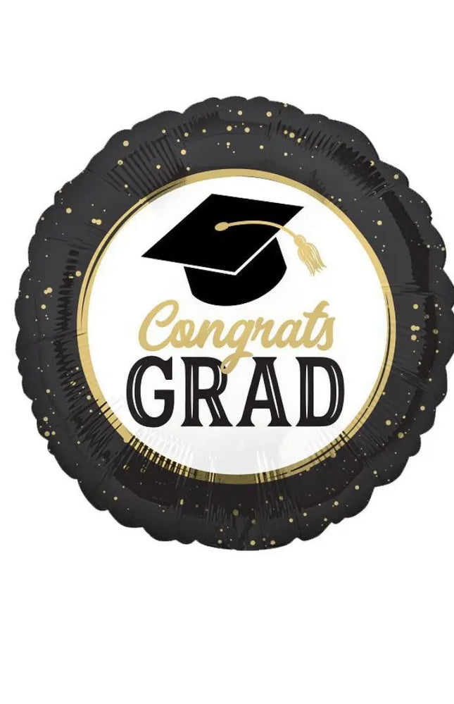 18" Congrats Grad Black & Gold Mylar Balloon - G Party Expo  